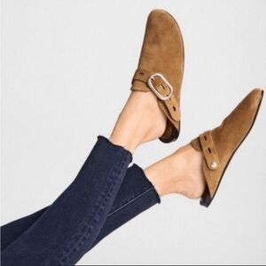 Brown Suede Women's Mules with Buckle